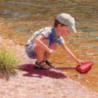 A Boy a Boat and a River - Pastel by Debra Kay Carter