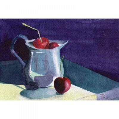 Creamer with Cherries - Watercolor by Debra Kay Carter